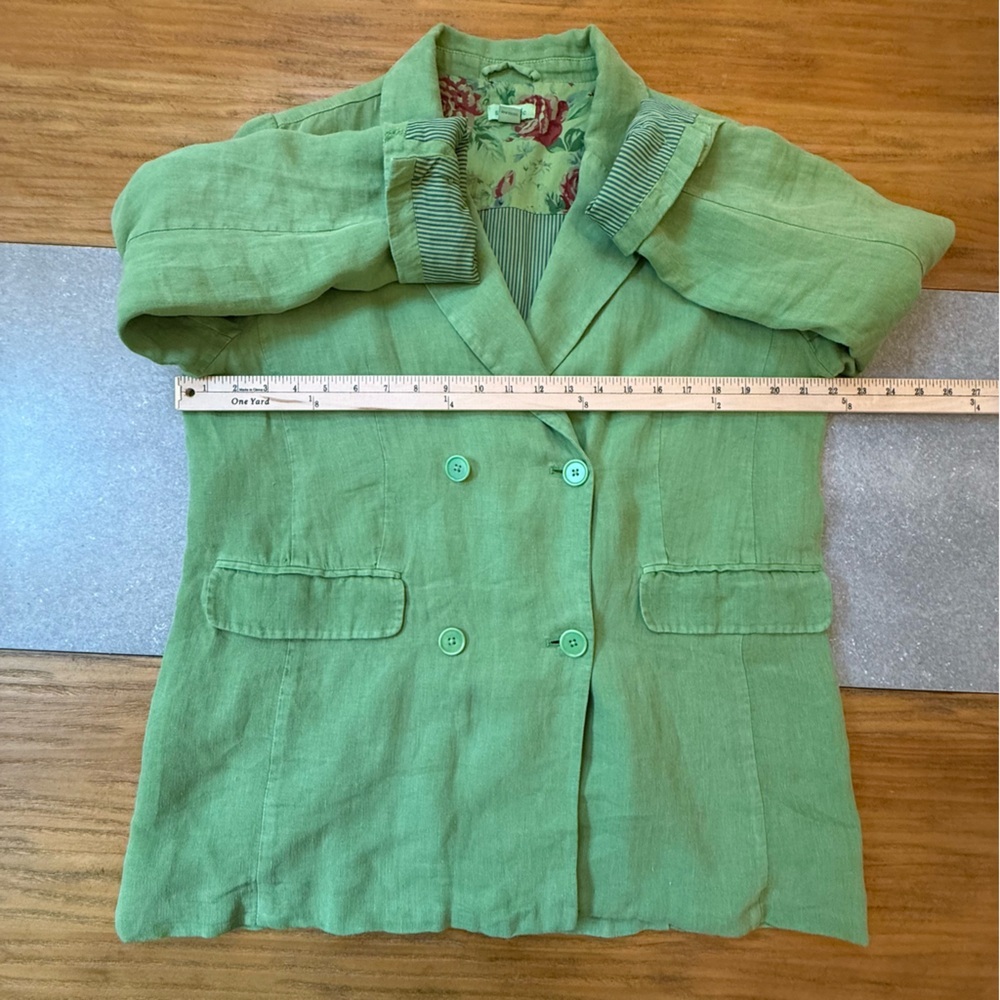 Sundance Oaklee Linen Double Breasted Blazer Green Tea Size Large Petite - Picture 11 of 12